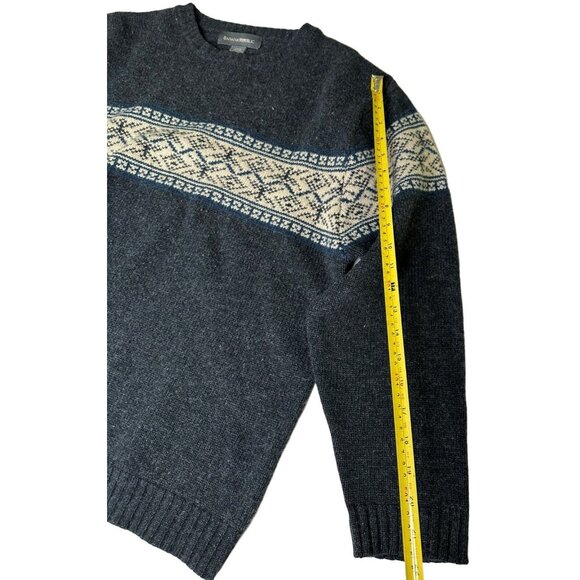 Banana Republic Fair Isle Lamb Wool Crewneck Sweater Charcoal Gray Nordic Knit L - Picture 3 of 9